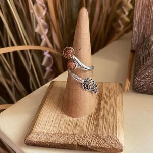 Sunstone Adjustable Sterling Silver Leaf Ring 6